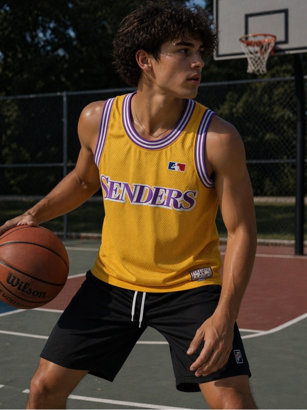 Senders Yellow & Purple Mesh Basketball Jersey